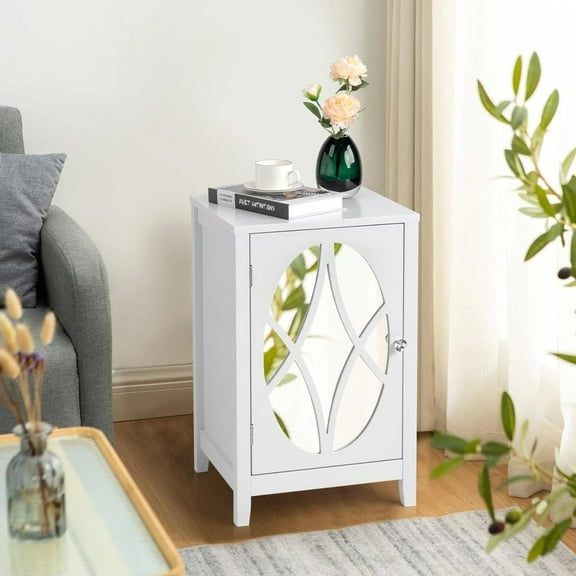 FCH 2pcs 38 * 33 * 60cm Density Board Spray Paint Smoked Mirror Single Door Carved Bedside Table White,2 Pcs