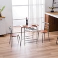 thumbnail image 1 of FCH 3 Piece Small Dining Table Set for 2, Oval Coffee & Breakfast Nook Table with 2 Chairs, Kitchen Set with Shelve, for Small Places, Apartment, Bistro, Place Saving, Wooden & Mental, Orange Brown, 1 of 9
