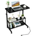 thumbnail image 1 of FCH 31.5" Mobile Small Standing Desk, Adjustable Height Mobile Computer Desk, w/2 AC Outlets + 3 USB Ports & Hooks, Storage Shelves, Suitable for Gaming, Studying, Home Office, Black, 1 of 18