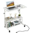 thumbnail image 1 of FCH 31.5" Mobile Small Standing Desk, Adjustable Height Mobile Computer Desk, w/2 AC Outlets + 3 USB Ports & Hooks, Storage Shelves, Suitable for Gaming, Studying, Home Office, White, 1 of 18