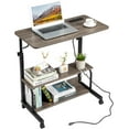 thumbnail image 1 of FCH 31.5" Mobile Small Standing Desk, Adjustable Height Mobile Computer Desk, w/2 AC Outlets + 3 USB Ports & Hooks, Storage Shelves, Suitable for Gaming, Studying, Home Office, Gray, 1 of 18