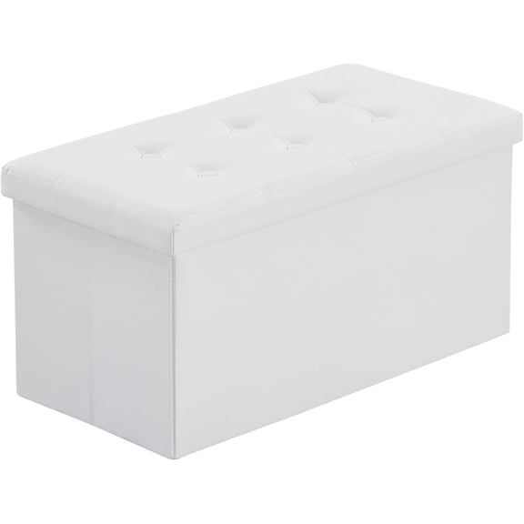 FCH 76 * 38 * 38cm Glossy Pull Point PVC MDF Foldable Storage Footstool,White.