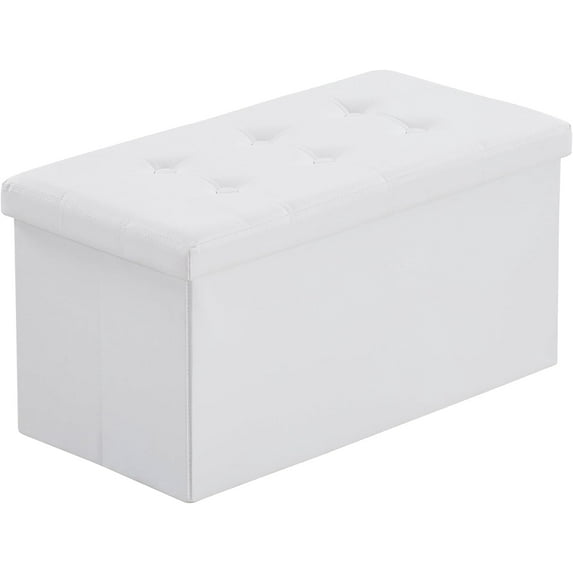 FCH 76 * 38 * 38cm Glossy Pull Point PVC MDF Foldable Storage Footstool,White.