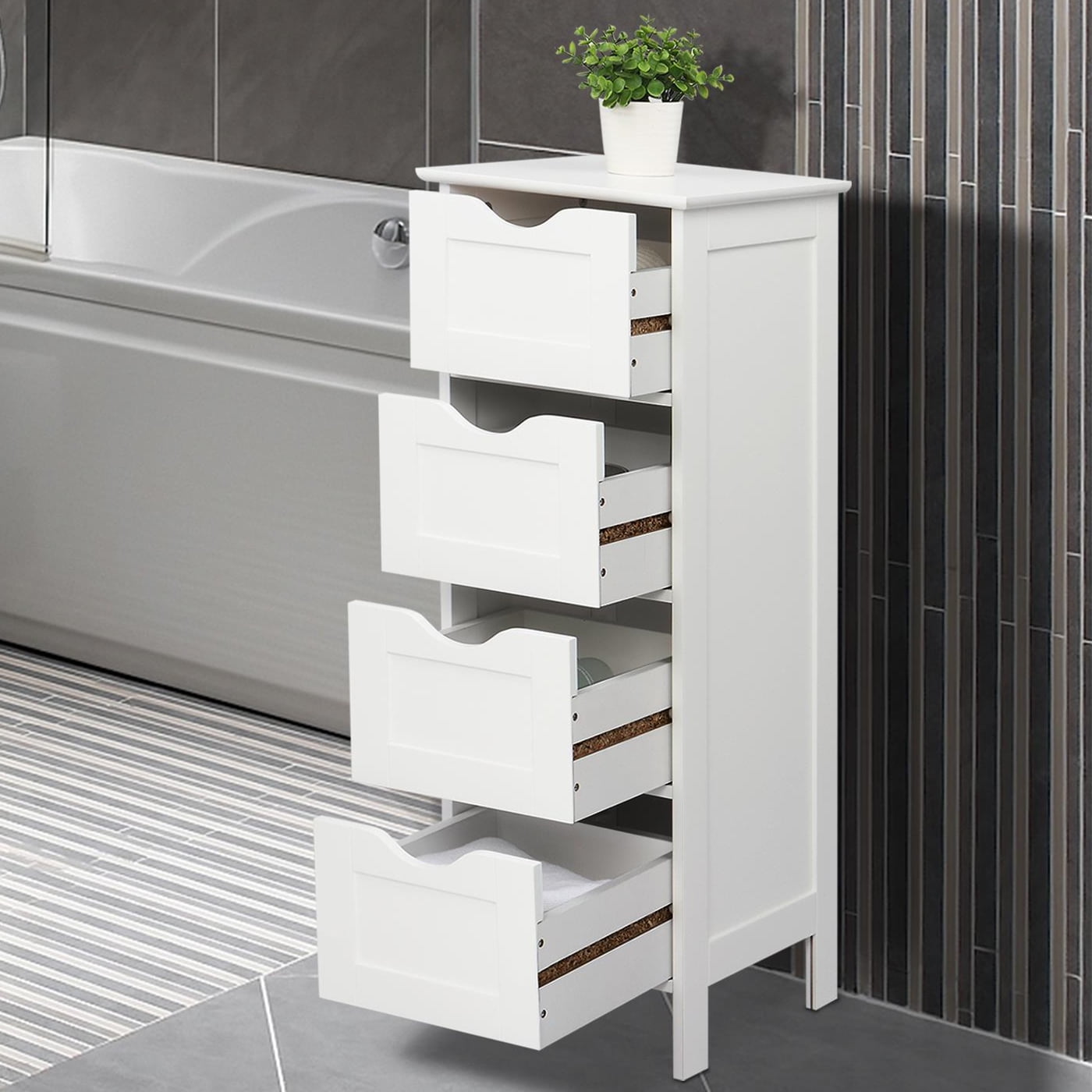 FCH Bathroom Floor Cabinet Storage Cabinet 4 Drawers Cabinet Organizer ...
