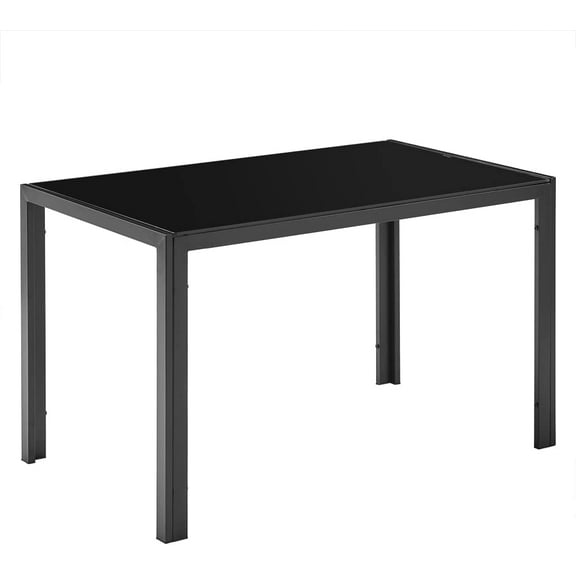 FCH Black Glass Table with Tempered Glass Top, Rectangular Dining Table for 4, Place Saving for Apartments & Small Places, for Home & Kitchen & Dining Room, 47", Black Table Only