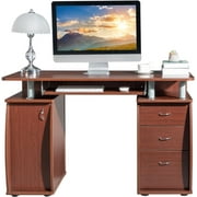 FCH Computer Desk with Hutch, Drawers & Keyboard Tray, Multifunctional Workstation for Kids Teen, Wood Desk with Storage for Gaming, Studying, Home Office, Brown