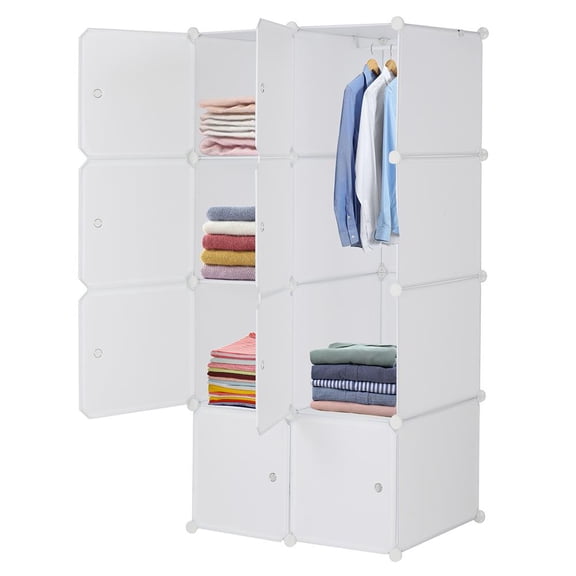 FCH Cube Organizer Multifunctional Closet Organizer with Hanging Rod, White