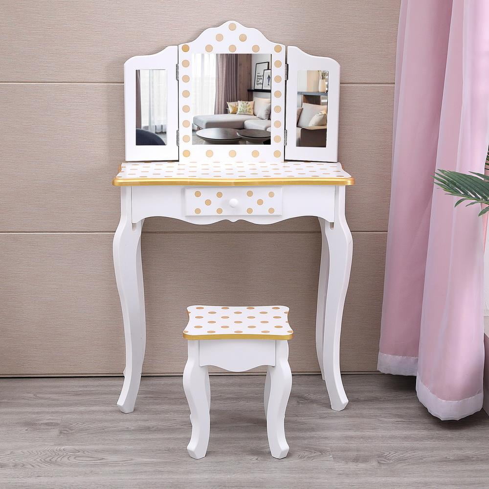 FCH Youth Preteen Vanity Table and Stool Set, Princess Makeup Dressing Desk with Three-Fold Mirror, Gold - Walmart.com FCH Youth Preteen Vanity Table and Stool Set, Princess Makeup Dressing Desk with Three-Fold Mirror, Gold - Walmart.com