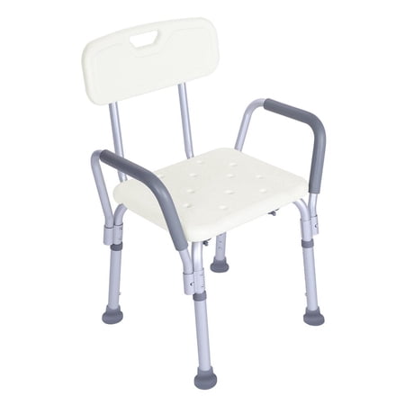 FCH Medical Tool-Free Assembly Spa Bath Shower Chair, Adjustable Shower Bench with Arms White