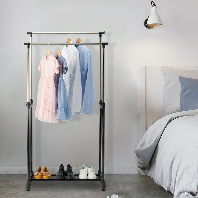 FCH Portable Hanging Garment Rack Metal and Plastic Black and Silver