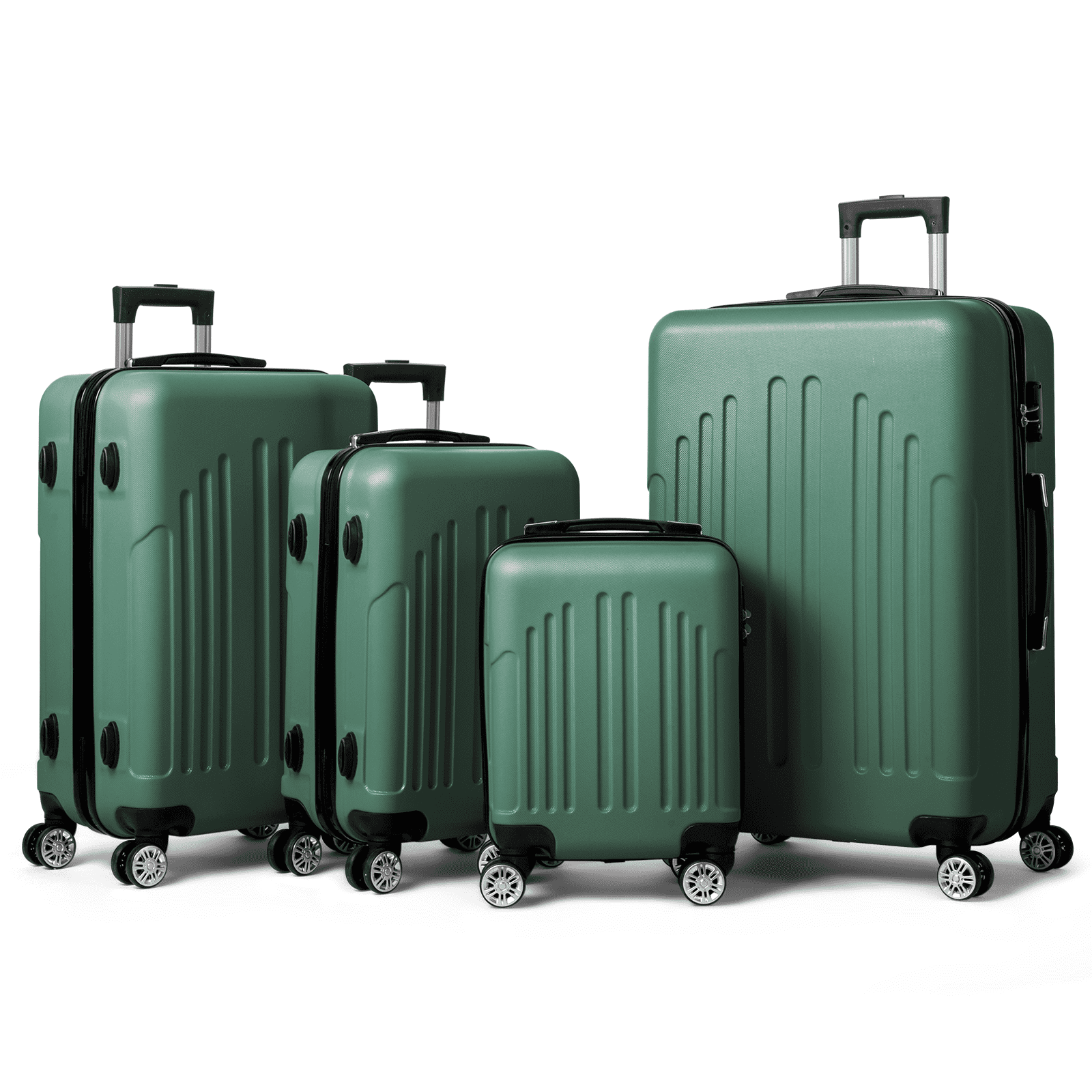 FCH Retro Green Striped 4-Piece Luggage Set (16"+20"+24"+28") | Expandable ABS Hardshell Suitcases with Aluminum Handle & 360° Wheels | Vintage Airline Approved Luggage