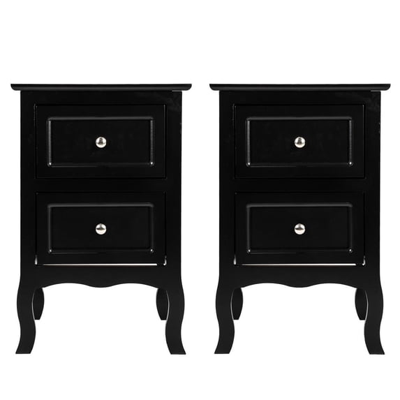 EasingRoom Set of 2 Nightstand Table with 2-Drawer,Nightstand Accent Rustic Wood Table with Drawer,Black