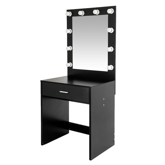 FCH With a Light Cannon Large Mirror Single Drawer Dressing Table Black