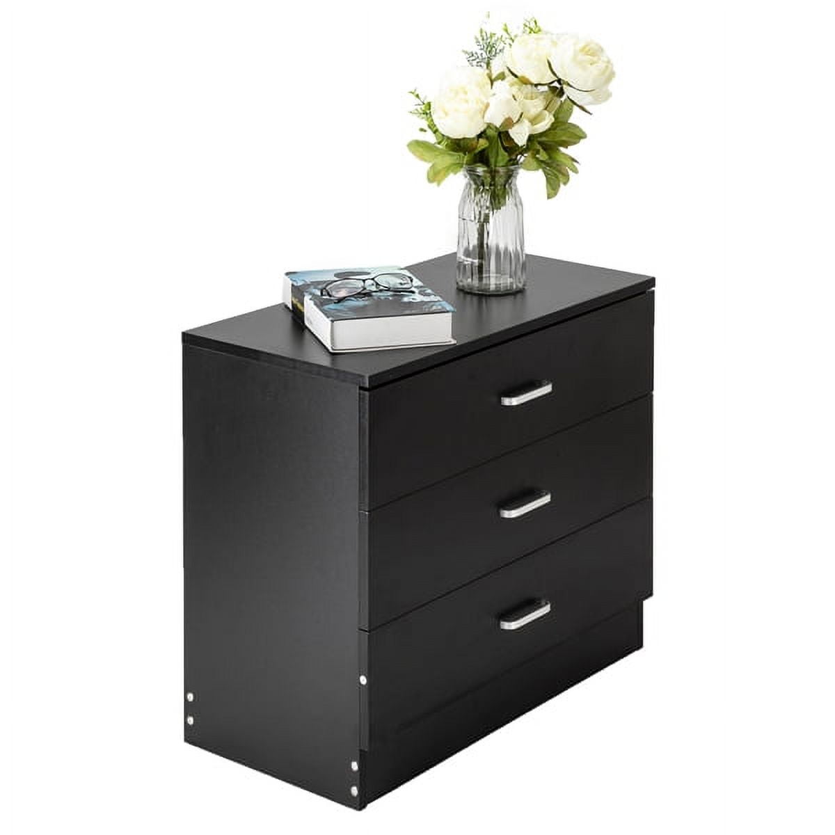 Black MDF 3-Drawer Vertical Dresser with Extra Deep Drawer