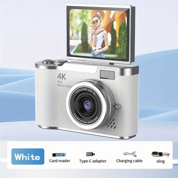 FCKJLY 4K HD Digital Camera for Vlogging, 2.4" Flip Screen, Beginner Pro Cam, Gifts