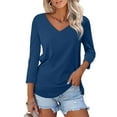 thumbnail image 1 of FCLoft 2025 Women's Summer Casual Tops - 3/4 Sleeve V-Neck Tunic Shirts, 1 of 7