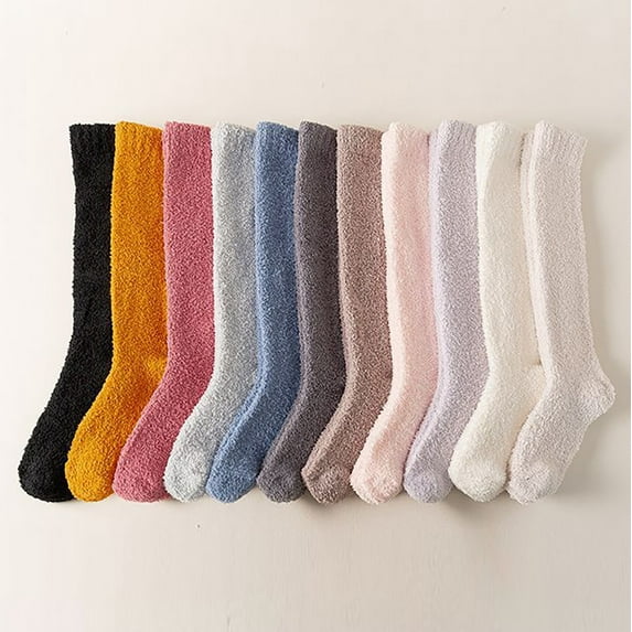 FCLoft 4 Pairs Women's Fuzzy Knee High Socks - Soft Warm Plush Winter Cozy Long Stockings Assorted