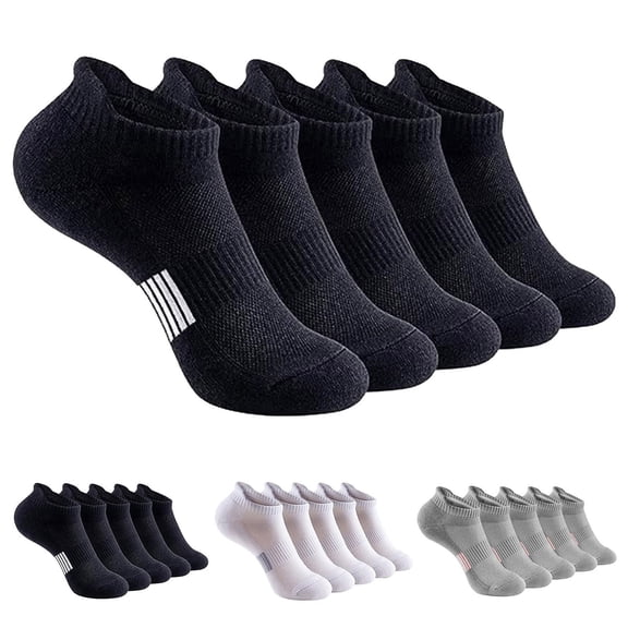 FCLoft 5 Pairs Men's Basketball Socks - Solid Color Ankle Short Socks Cushioned Athletic Socks