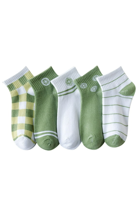 5 Pairs Unisex Cotton Ankle Socks - Cute Multi Colored Checkered Striped Print Socks
