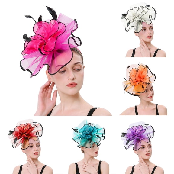 FCLoft Fascinators Hats For Women, Flower Feather Mesh Veil Hat, Double Use Hair Clips Hoops For Tea Party Wedding Church