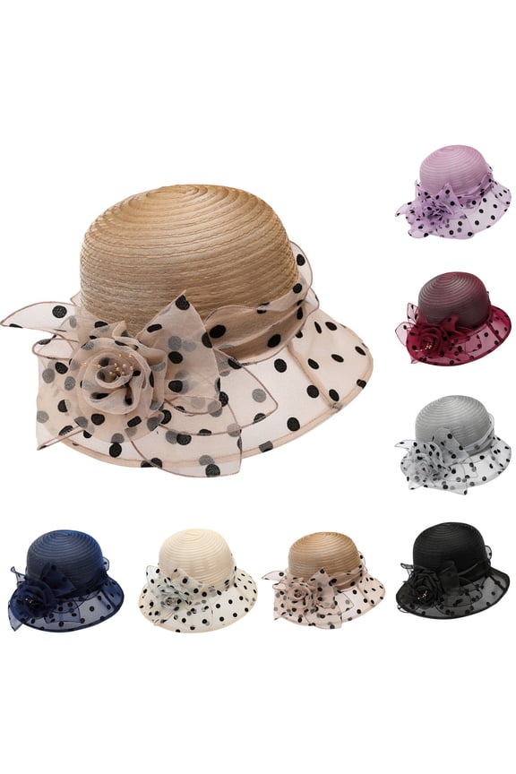 Hat for Women, Holiday Sun Beach Visor Hat, Floral Fascinator Cloche Bucket Hat for Church Derby Wedding