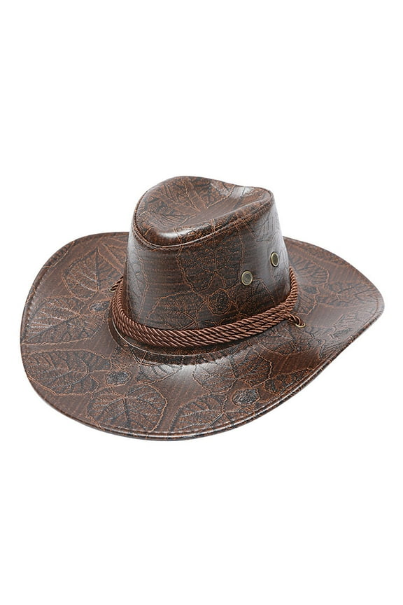 Hats For Men And Women, Solid Western Cowboy Hat, Faux Leather Windproof Sun Protection Gambler Outback Hat with Buckle Band