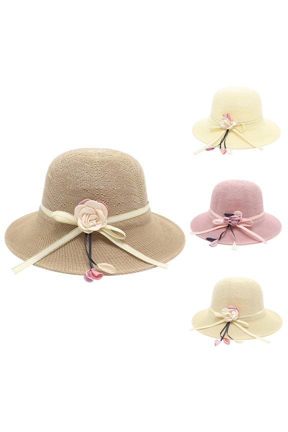 Hats For Women, Fresh Big Brim Beach Sun Hat, Bowknot Church Derby Easter Tea Party Pillbox Dress Sunshade Travel Cap