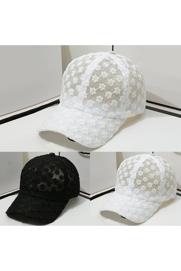 Hats for Women, Korean Lace Baseball Cap, Sunscreen Sun Shading Hollow Flower Adjustable Summer Casual Visor Cap