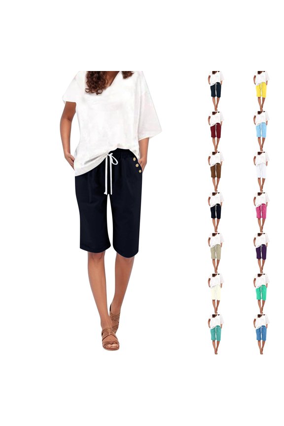 Ladies Casual Loose Pants with Pockets Elastic Waist Thin Outer Wear Trousers