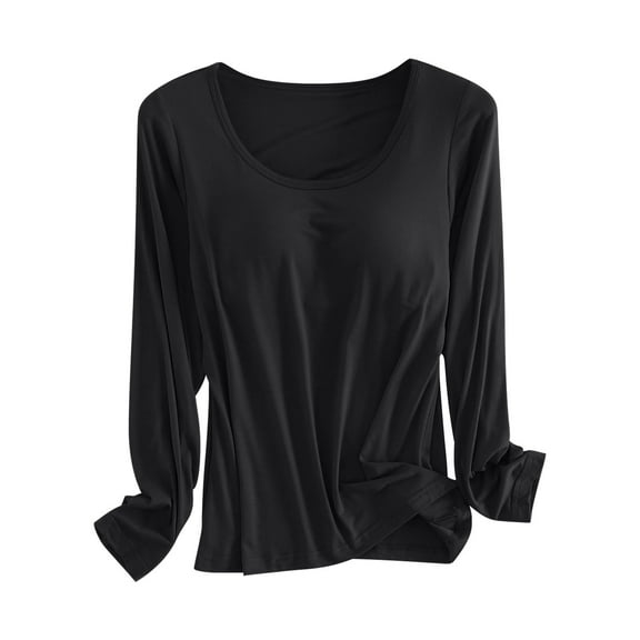 FCLoft Plus Size Modal Long Sleeve Tops with Bra Pad - Built-in Bra Lounge Shirts