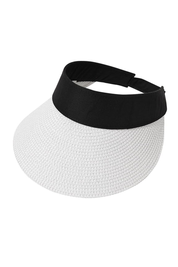 Sun Hats For Women, Korean Style Straw Sun Visor, Wide Brim Ponytail UV Protection Foldable Packable Summer Beach Cap
