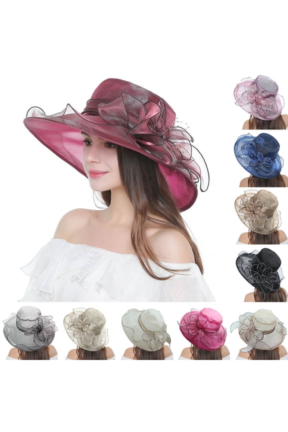 Sun Hats For Women, Vintage Floral Mesh Sun Hat, Organza Veil Feather Fascinator Church Derby Tea Party UV Protection Beach Cap