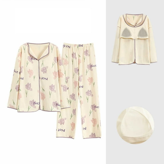 FCLoft Women's 2-Piece Button Up Pajama Set - Long Sleeve Vintage Style, Soft Loungewear for Fall & Spring