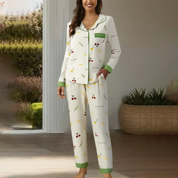 FCLoft Women's 2-Piece Pajama Set - Button Up Collar Long Sleeve Tops & Pants, Lounge Sleepwear