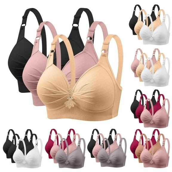 FCLoft Women's 3-Pack 2025 No Underwire Push Up Bralette - Plus Size Comfort Wire Free Full Support Everyday Bra