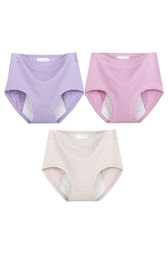 Women's 3 Pack Plus Size Period Briefs, Pure Cotton High Waisted Anti-Side Leakage Heavy Flow Underwear
