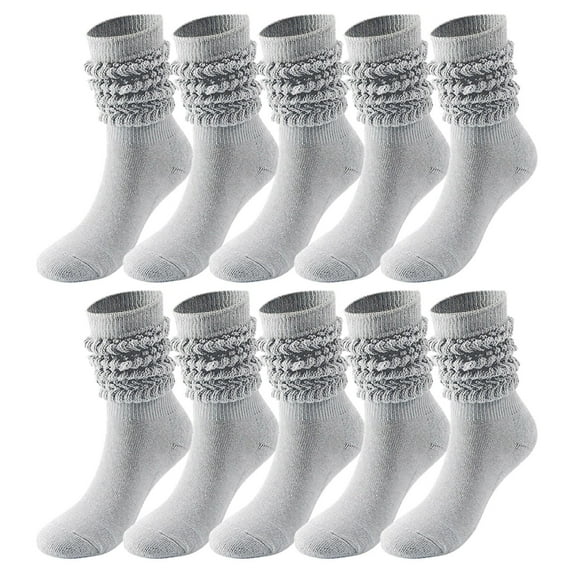 FCLoft Women's 5-Pack Scrunch Tube Socks - Knit Knee High Slouch Socks, Long Slouchy Socks
