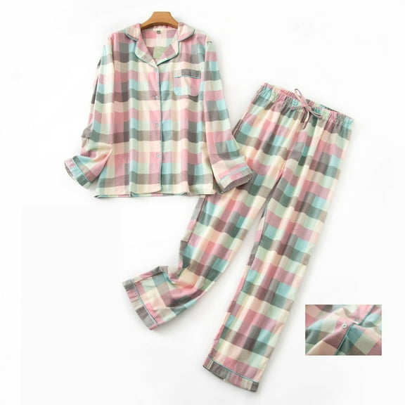 FCLoft Women's Brushed Cotton Pajama Set - Winter Flannel Button Top & Pants, Cozy Warm Loungewear