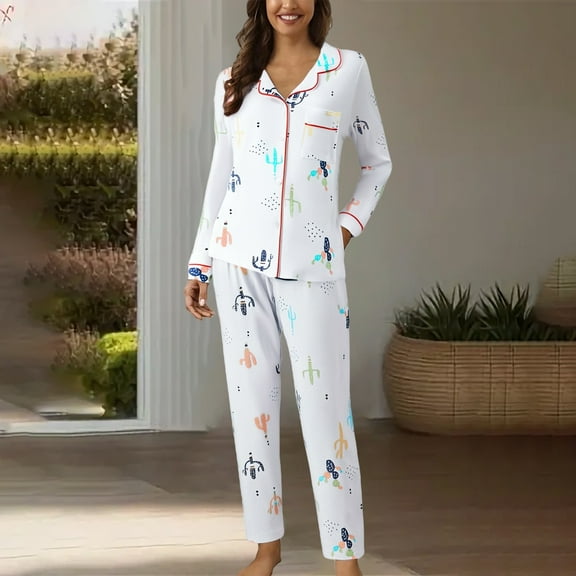 FCLoft Women's Button Down Pajama Set - 2-Piece Cotton Long Sleeve Shirt & Long Pants, Sleepwear