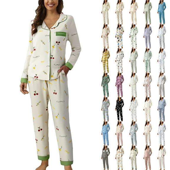 FCLoft Women's Button Down Pajama Set - Soft Long Sleeve Loungewear, Cozy Nightwear Lounge Pjs