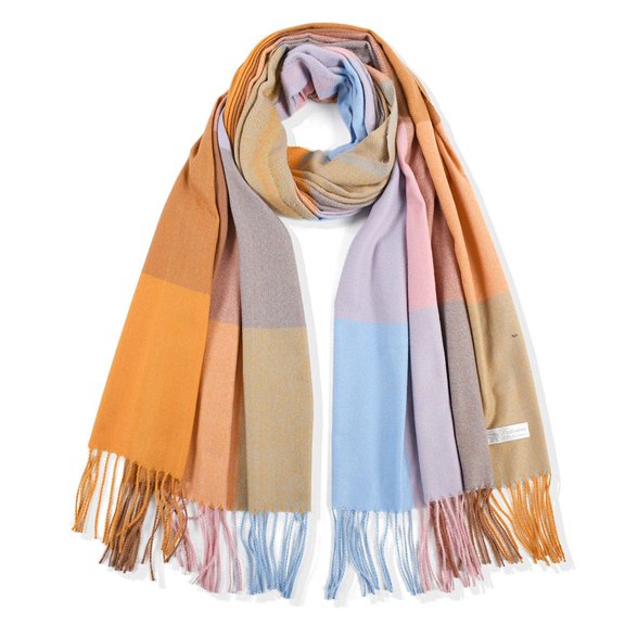 FCLoft Women's Classic Plaid Infinity Scarf - Thick Warm Tassel Color Matching Shawl