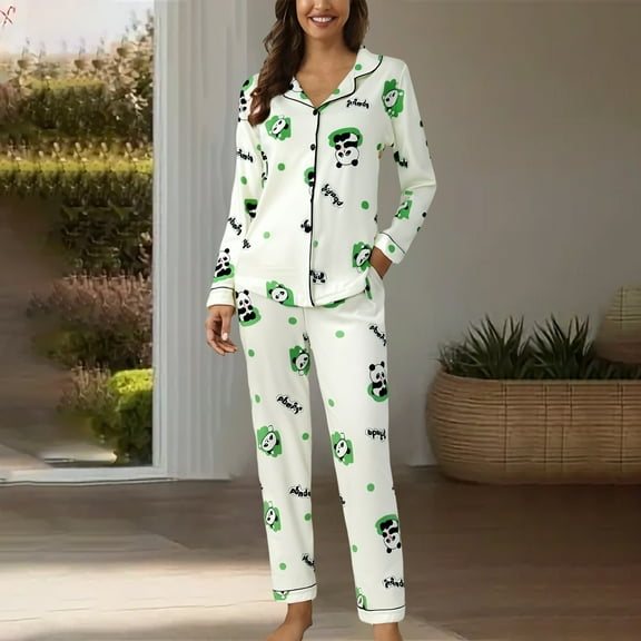 FCLoft Women's Cotton Pajama Set - 2-Piece Button Down Long Sleeve Shirt & Long Pants, Lounge Sleepwear