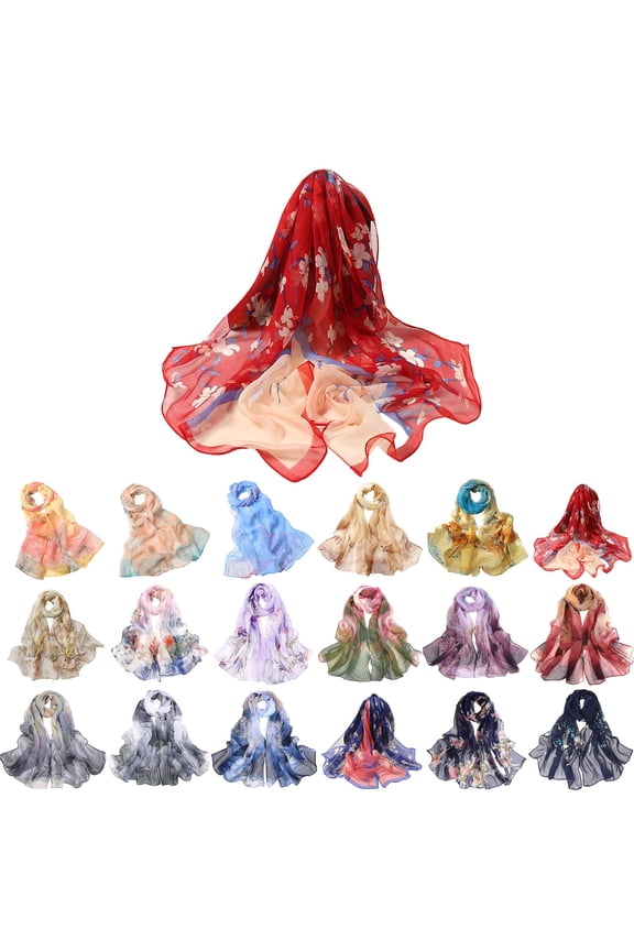 Women's Elegant Floral Scarf - Lightweight Sheer Sunscreen Fashion Shawl Wrap,Scarf for Women