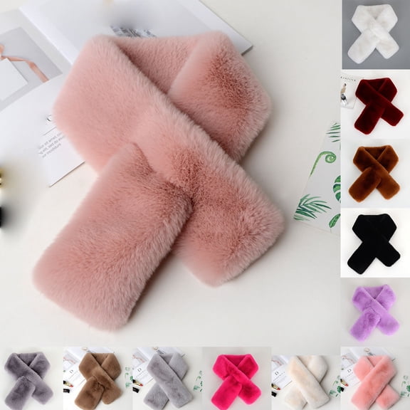 FCLoft Women's Faux Fur Fluffy Scarf - Pull-Through Fur Collar Neck Warmer for Cold Winter Weather