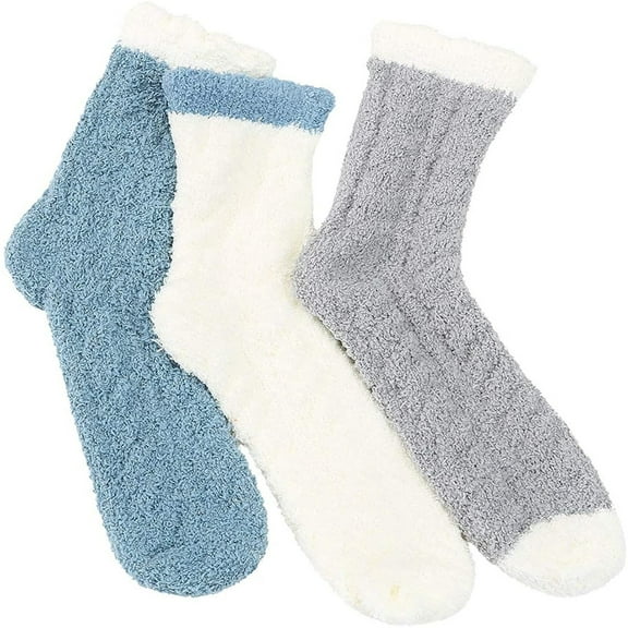 FCLoft Women's Fuzzy Socks with Grips - 3-Pack Patchwork Winter Warm Socks, Cozy Fluffy Fleece Thick Slipper Socks