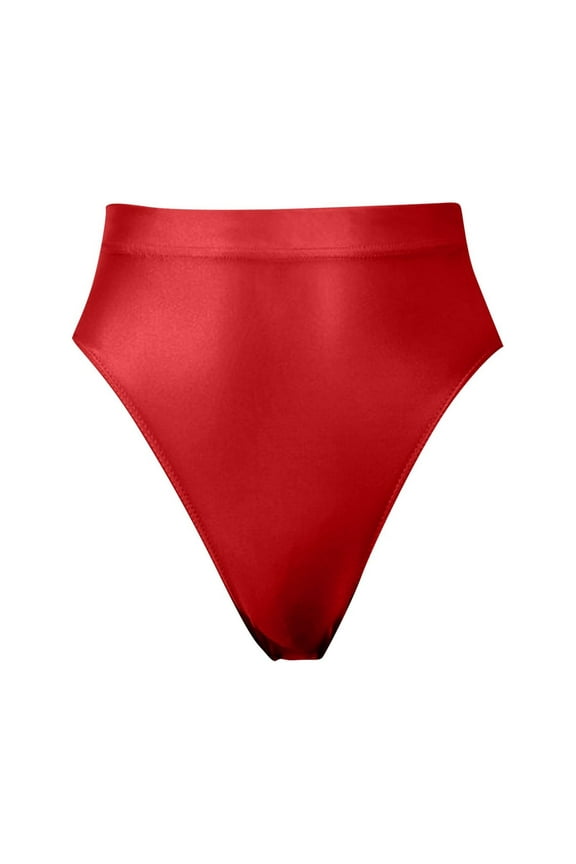Women's High Waisted Swim Bottoms, Full Coverage Shiny Smooth Bikini Briefs
