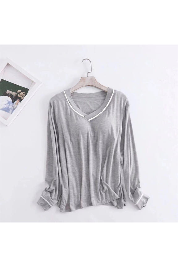 Women's Modal T-Shirt - Built-in Padded Bra, Long Sleeve V Neck Fall Yoga Workout Shirt