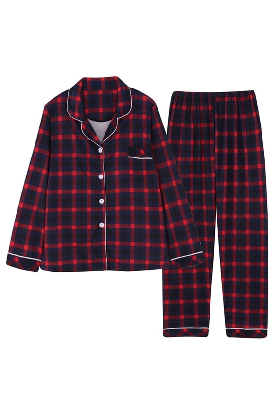 Women's Plaid 2-Piece Pajama Set - Flannel Long Pants Sleepwear, Cozy Home Pyjamas