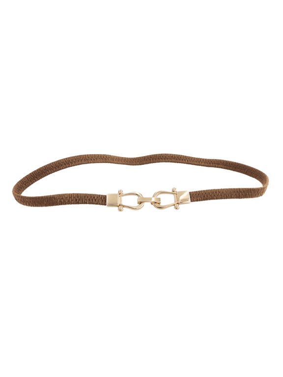 Women's Plus Size Adjustable Belt - Retro Skinny Elastic Leather Golden Buckle Belt for Dresses Pants