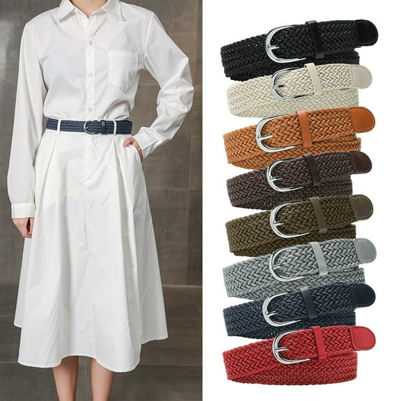 FCLoft Women's Plus Size Wide Braided Belt - Woven Design, Metal Buckle Waist Belt for Dresses